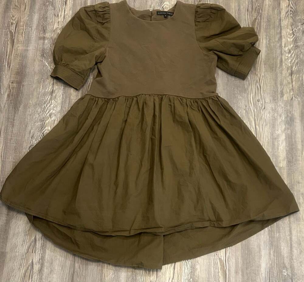 English Factory Olive Green High-Low Puff Sleeve Mini Dress
